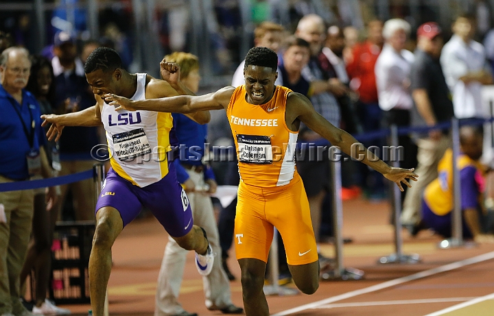2016NCAAIndoorsSat-0118.JPG - Christian Coleman of Tennessee won the 200m in 20:55 and Nethaneel Mitchell-Blake of LSU was second in 20.63 during the NCAA Indoor Track & Field Championships Saturday, March 12, 2016, in Birmingham, Ala. (Spencer Allen/IOS via AP Images)